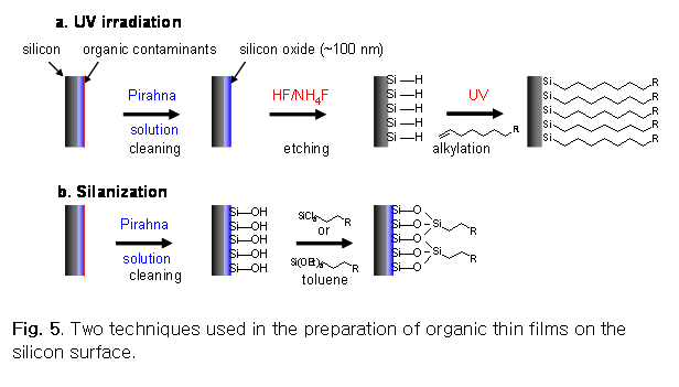 Text Box:  

Fig. 5. Two techniques used in the preparation of organic thin films on the silicon surface.
