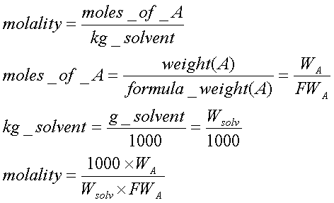 Formula molality ChemTeam: Molality